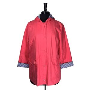 Talbots Womens Jacket XLP Pink Hooded Utility Rain Coat Cotton Lined Zip Coat